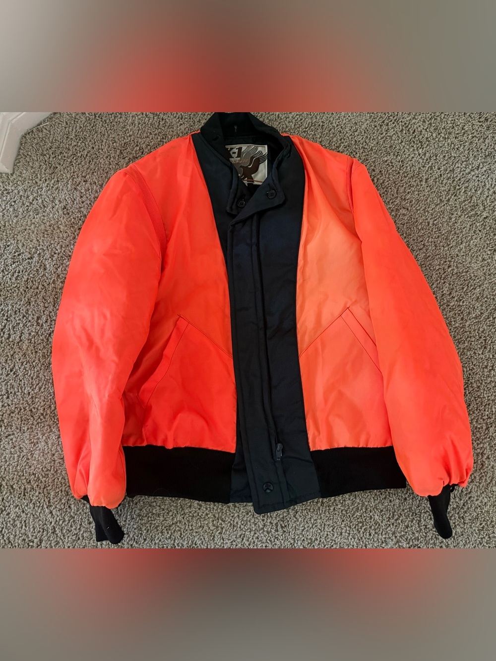 Vintage 90s Orange Black Bomber Jacket Men's M Racing Moto Colorblock